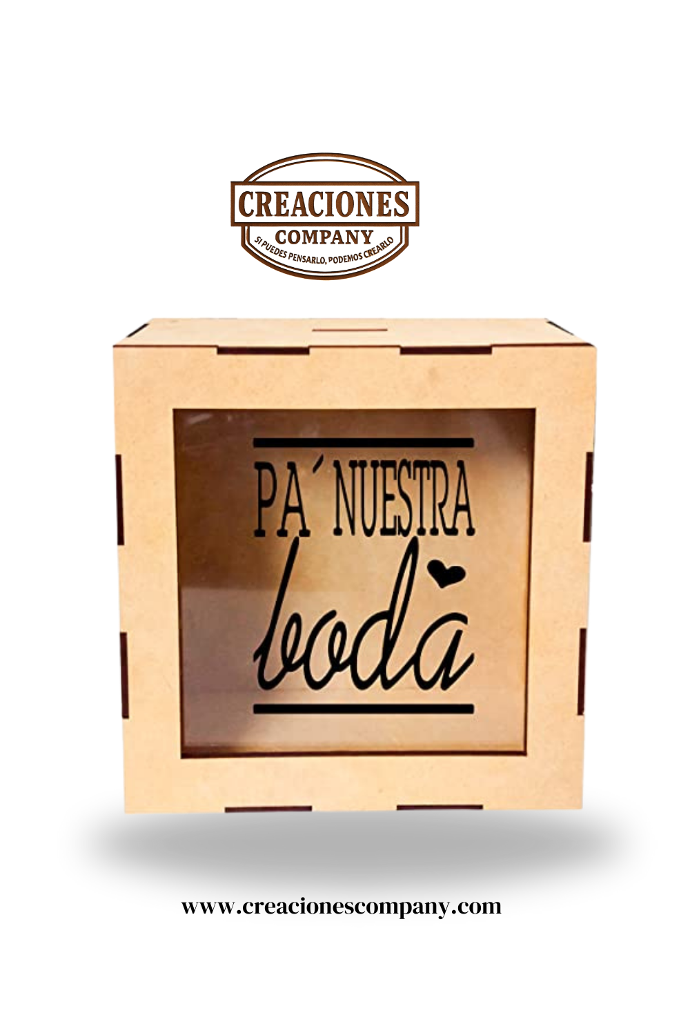 CRE-004 Alcancía de madera(MDF) personalizada (Pa nuestra boda) 20x20x8