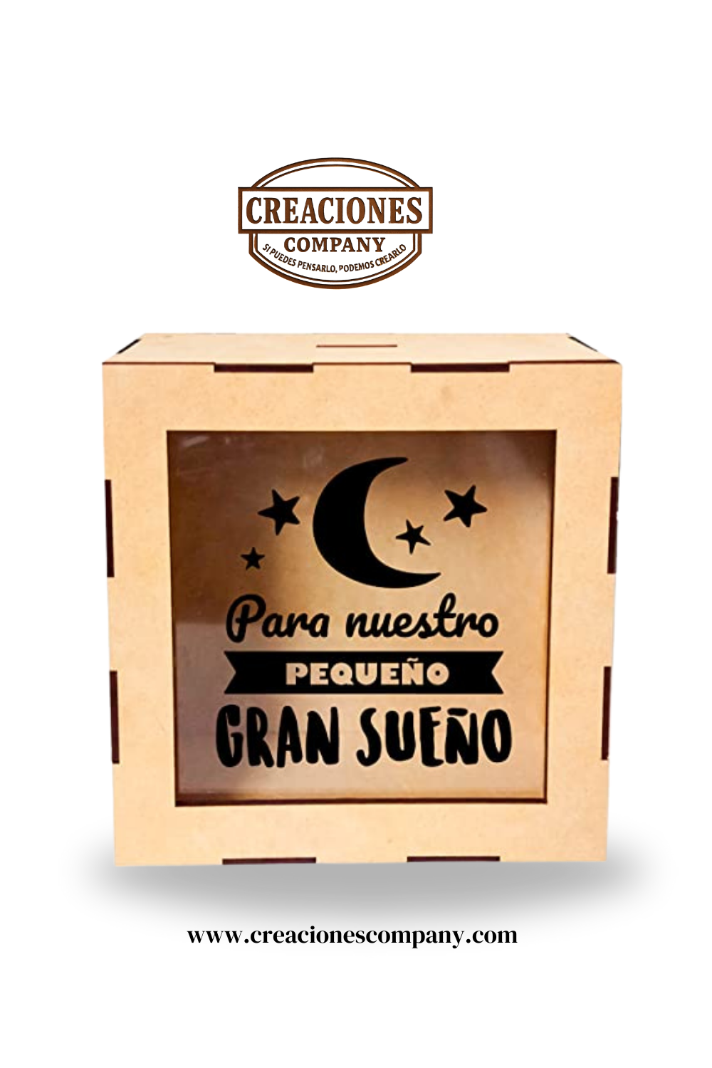 CRE-005 Alcancía de madera(MDF) personalizada (Para nuestro gran sueño) 20x20x8