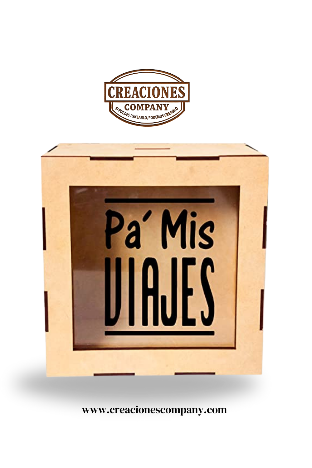 CRE-003 Alcancia de madera(MDF) personalizada (Pa mis viajes) 20x20x8
