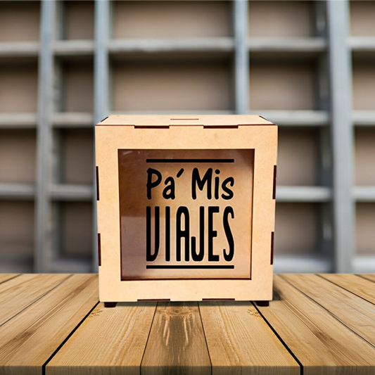 CRE-003 Alcancia de madera(MDF) personalizada (Pa mis viajes) 20x20x8